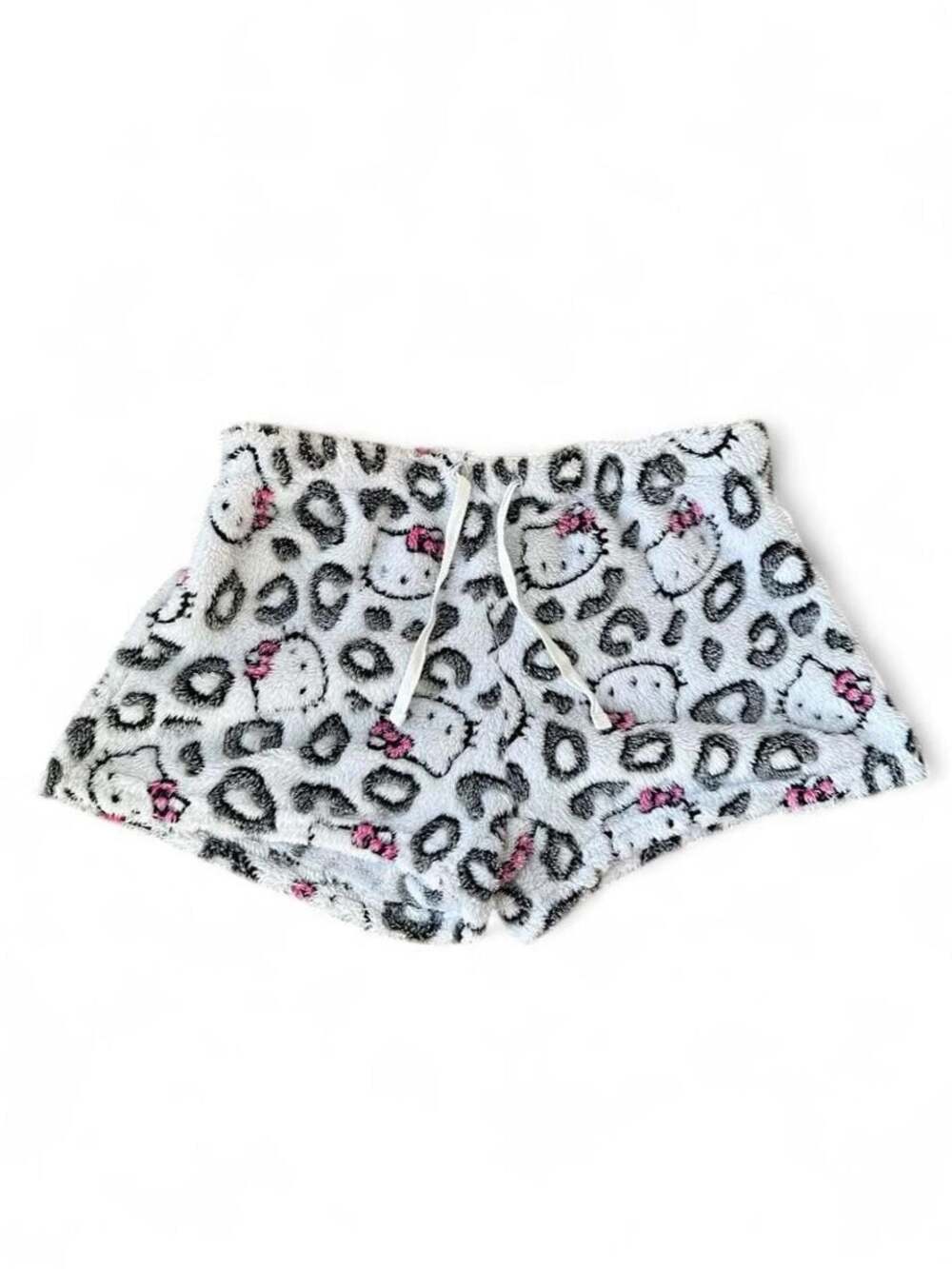 Y2K Hello Kitty Leopard Print Fleece Pajama Mini Shorts – Size S